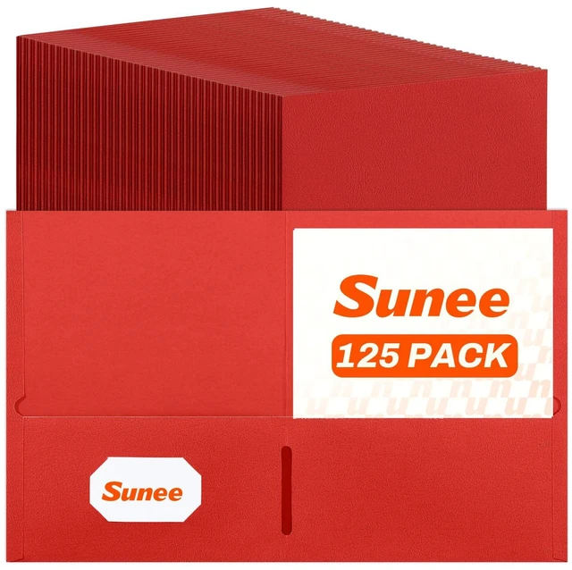 Main image of Folders with Pockets(125 Pack, Red), 2 Pocket Folders Fit Letter Size Paper, Paper File Folder for School Office Home Business