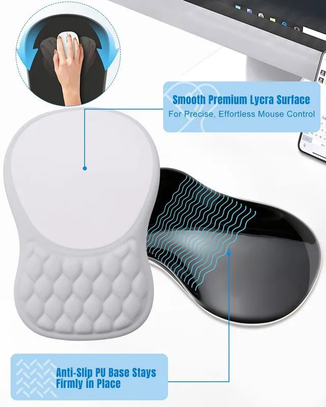 Alt view image 5 of 7 - Ergonomic Mouse Pad with Sloped Memory Foam Wrist Rest 3D Textured Wrist Cushion, Smooth Lycra Surface, Non-Slip PU Base, Comfortable Support for Office/Home Computer Desks
