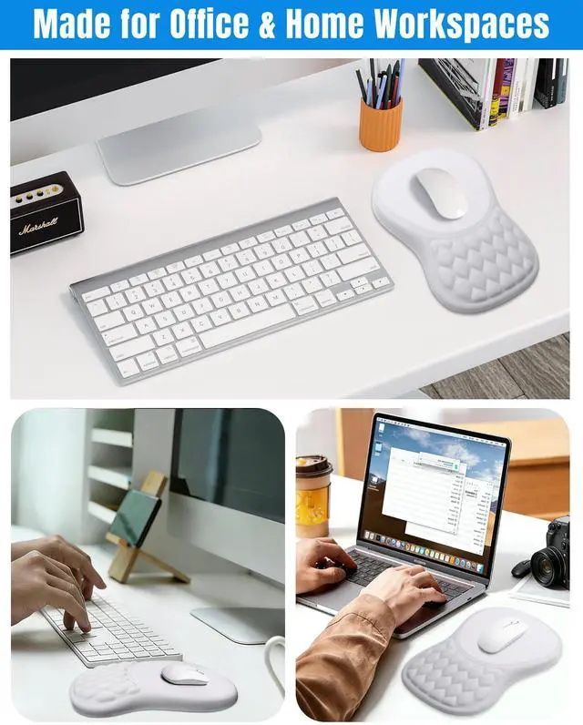 Alt view image 6 of 7 - Ergonomic Mouse Pad with Sloped Memory Foam Wrist Rest 3D Textured Wrist Cushion, Smooth Lycra Surface, Non-Slip PU Base, Comfortable Support for Office/Home Computer Desks