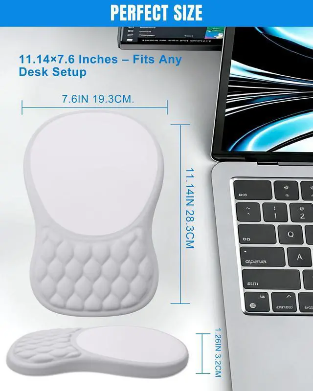 Alt view image 7 of 7 - Ergonomic Mouse Pad with Sloped Memory Foam Wrist Rest 3D Textured Wrist Cushion, Smooth Lycra Surface, Non-Slip PU Base, Comfortable Support for Office/Home Computer Desks