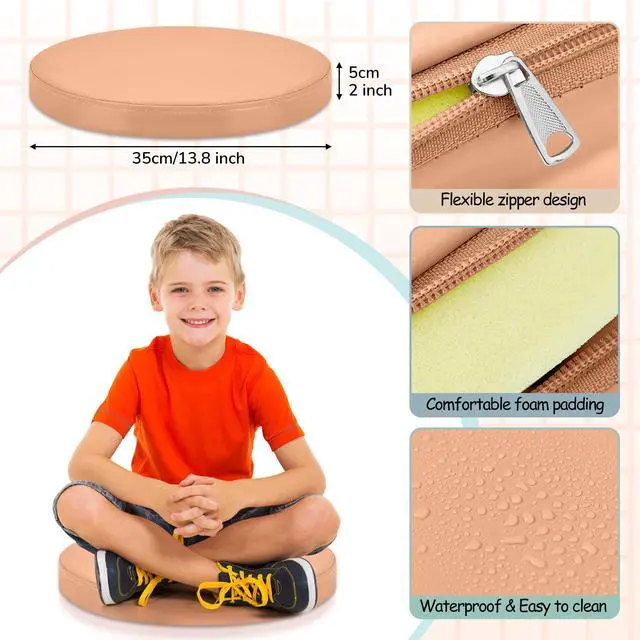 Alt view image 2 of 7 - 8 Pcs Floor Cushions Kids, Retro Groovy Color, 13.8 x 13.8 x 2 Inch Extra Thick 2" Flexible Seating Classroom, Assorted Colored Floor Pillow, Soft Round Cushions for Kids Students Office School