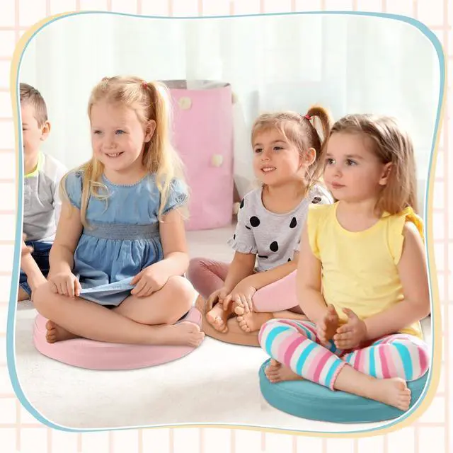Alt view image 3 of 7 - 8 Pcs Floor Cushions Kids, Retro Groovy Color, 13.8 x 13.8 x 2 Inch Extra Thick 2" Flexible Seating Classroom, Assorted Colored Floor Pillow, Soft Round Cushions for Kids Students Office School