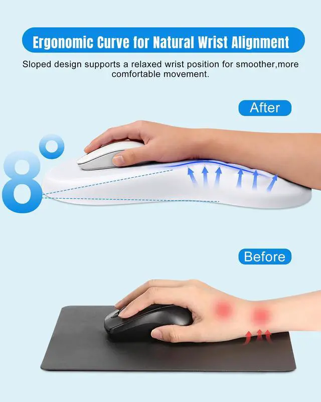 Alt view image 2 of 7 - Ergonomic Mouse Pad with Sloped Memory Foam Wrist Rest 3D Textured Wrist Cushion, Smooth Lycra Surface, Non-Slip PU Base, Comfortable Support for Office/Home Computer Desks