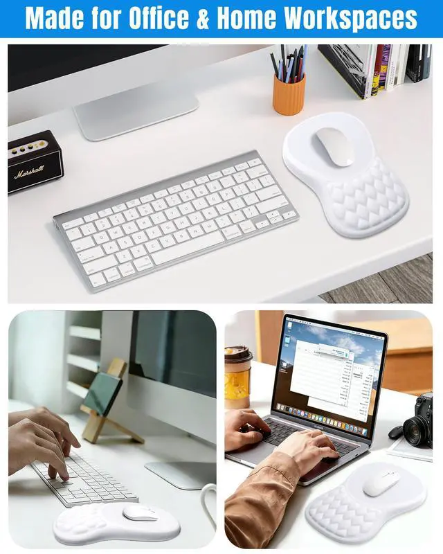 Alt view image 6 of 7 - Ergonomic Mouse Pad with Sloped Memory Foam Wrist Rest 3D Textured Wrist Cushion, Smooth Lycra Surface, Non-Slip PU Base, Comfortable Support for Office/Home Computer Desks