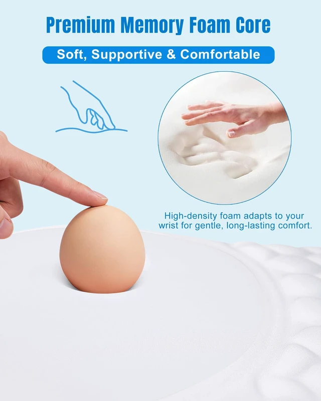 Alt view image 3 of 7 - Ergonomic Mouse Pad with Sloped Memory Foam Wrist Rest 3D Textured Wrist Cushion, Smooth Lycra Surface, Non-Slip PU Base, Comfortable Support for Office/Home Computer Desks