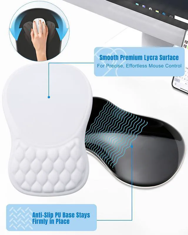 Alt view image 5 of 7 - Ergonomic Mouse Pad with Sloped Memory Foam Wrist Rest 3D Textured Wrist Cushion, Smooth Lycra Surface, Non-Slip PU Base, Comfortable Support for Office/Home Computer Desks