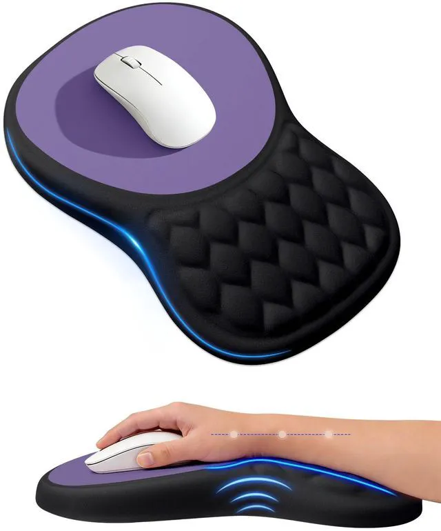 Main image of Ergonomic Mouse Pad with Sloped Memory Foam Wrist Rest, Black&Purple 3D Textured Wrist Cushion, Smooth Lycra Surface, Non-Slip PU Base, Comfortable Support for Office/Home Computer Desks