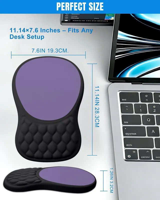 Alt view image 7 of 7 - Ergonomic Mouse Pad with Sloped Memory Foam Wrist Rest, Black&Purple 3D Textured Wrist Cushion, Smooth Lycra Surface, Non-Slip PU Base, Comfortable Support for Office/Home Computer Desks