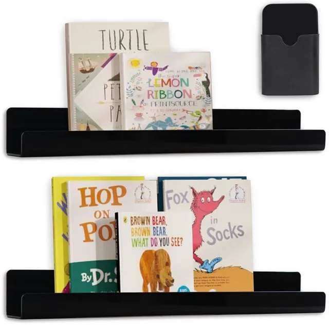 Main image of 2 Pcs Magnetic Book Shelf for Whiteboard with Magnetic Pen Holder Heavy Duty Acrylic Magnetic Shelves for Classroom Furniture,Office, Refrigerator,School Supplies-Black