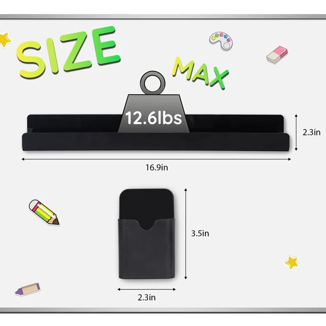 Alt view image 3 of 7 - 2 Pcs Magnetic Book Shelf for Whiteboard with Magnetic Pen Holder Heavy Duty Acrylic Magnetic Shelves for Classroom Furniture,Office, Refrigerator,School Supplies-Black
