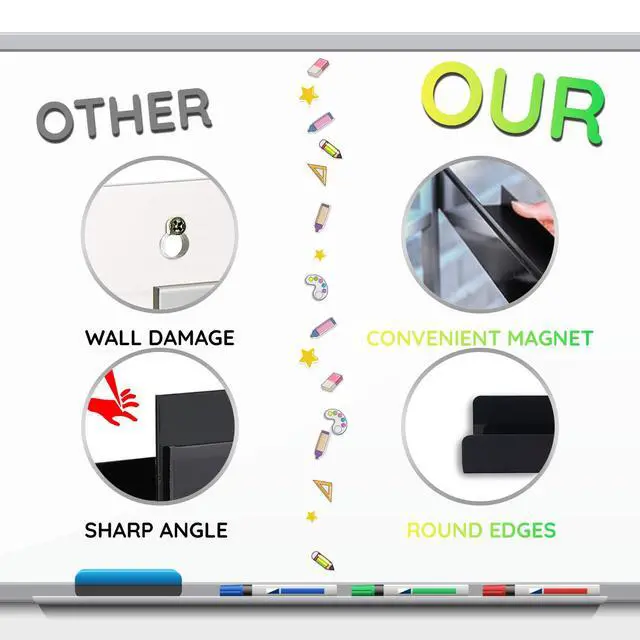 Alt view image 4 of 7 - 2 Pcs Magnetic Book Shelf for Whiteboard with Magnetic Pen Holder Heavy Duty Acrylic Magnetic Shelves for Classroom Furniture,Office, Refrigerator,School Supplies-Black