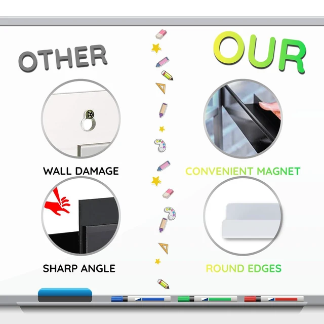 Alt view image 4 of 7 - 2 Pcs Magnetic Book Shelf for Whiteboard with Magnetic Pen Holder Heavy Duty Acrylic Magnetic Shelves for Classroom Furniture,Office, Refrigerator,School Supplies-White