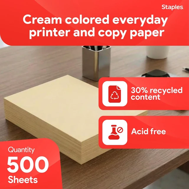 Alt view image 2 of 6 - Pastel Recycled Copy Paper, Cream, 20 lb., 8.5x11, 500 Sheets 30% recycled multipurpose paper for printing documents, flyers, and forms