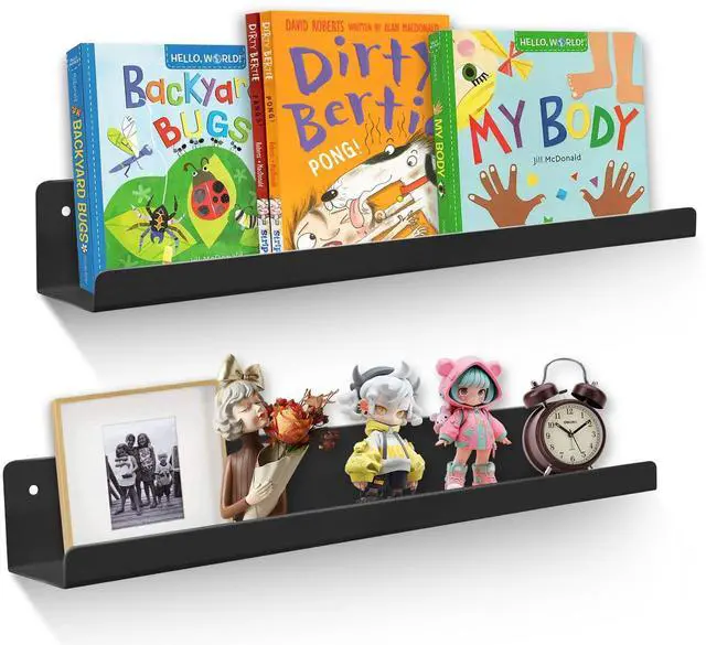 Main image of 2-Pack Magnetic Book Shelf for Whiteboard - 17 Inch Reusable Metal Magnetic Shelves, Holds 12.5 lbs, Teacher Supplies for Classroom, Wall & Home Decor - Black