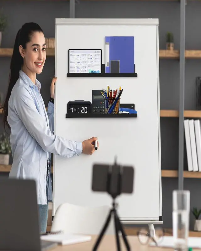Alt view image 2 of 7 - 2-Pack Magnetic Book Shelf for Whiteboard - 17 Inch Reusable Metal Magnetic Shelves, Holds 12.5 lbs, Teacher Supplies for Classroom, Wall & Home Decor - Black