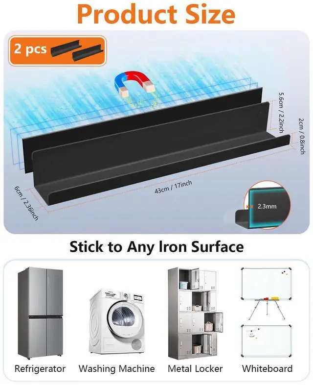 Alt view image 3 of 7 - 2-Pack Magnetic Book Shelf for Whiteboard - 17 Inch Reusable Metal Magnetic Shelves, Holds 12.5 lbs, Teacher Supplies for Classroom, Wall & Home Decor - Black