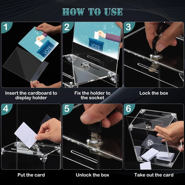 Alt view image 6 of 7 - Acrylic Donation Box With Lock & Slot, Clear Raffle Box & Tip Jar Large 6x8.3" Sign Holder, 2 Keys, Cash & Raffle Tickets, Church Fundraising, School Voting & Office Suggestions, 6.7x5.23x8"