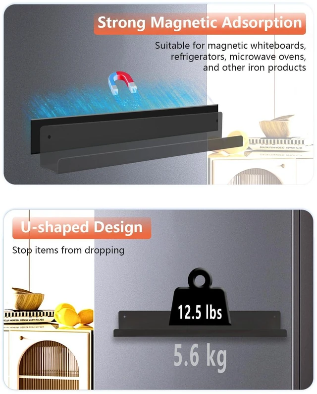 Alt view image 4 of 7 - 2-Pack Magnetic Book Shelf for Whiteboard - 17 Inch Reusable Metal Magnetic Shelves, Holds 12.5 lbs, Teacher Supplies for Classroom, Wall & Home Decor - Black