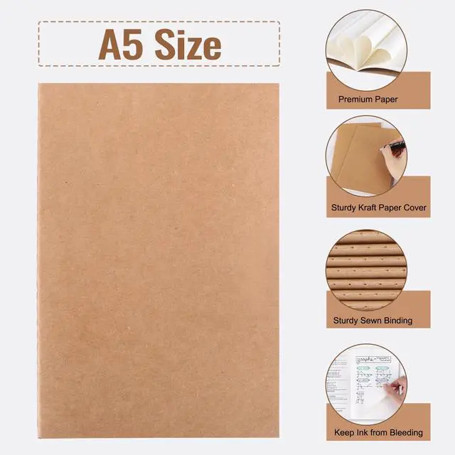 Alt view image 3 of 7 - 100pcs A5 Blank Kraft Notebooks, Journals in Bulk, Sketchbooks Bulk for Kids, 60 Pages, 80GSM, 8.3 X 5.5 Inch, Travel Journal Set, Travelers, Students and Office