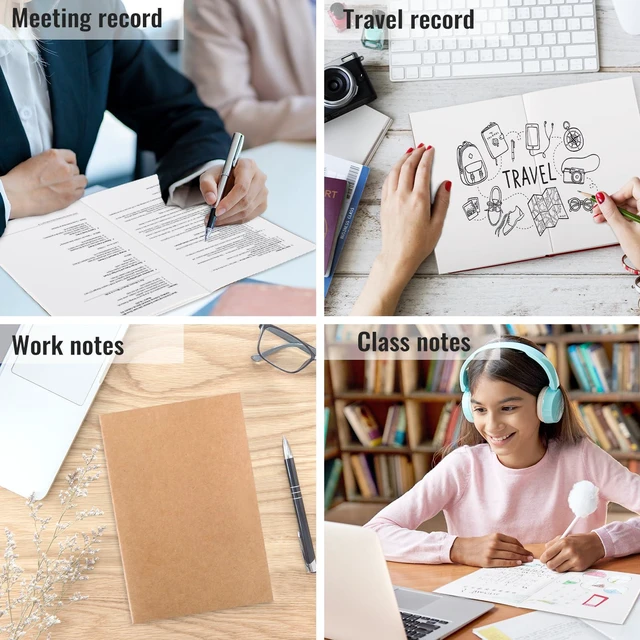 Alt view image 4 of 7 - 100pcs A5 Blank Kraft Notebooks, Journals in Bulk, Sketchbooks Bulk for Kids, 60 Pages, 80GSM, 8.3 X 5.5 Inch, Travel Journal Set, Travelers, Students and Office
