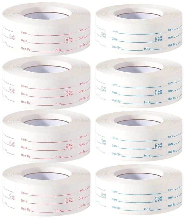 Main image of 8 Rolls 4000 Pieces Removable Food Labels 1 x 2 Inch Date Stickers for Freezer, Refrigerator Food Containers - Easy to Write