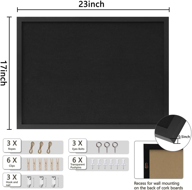 Alt view image 3 of 7 - Cork Board with Linen Black,Bulletin Board 23"x17" Corkboards for Office Home School Message Board or Vision Board Decoration
