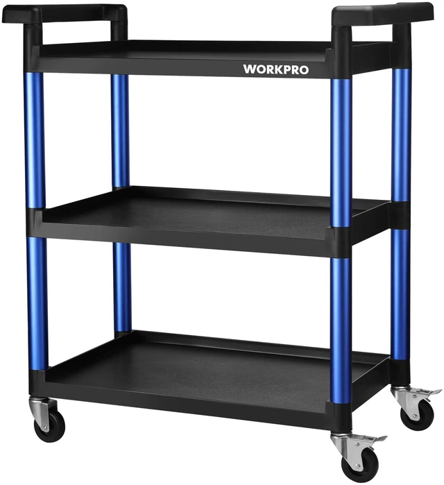 Main image of 3-Tier Service Utility Cart, 400LBS Plastic Rolling Cart with Handles & Lockable Wheels, Heavy Duty Storage Cart for Restaurant, Kitchen, Office, Garage, Warehouse