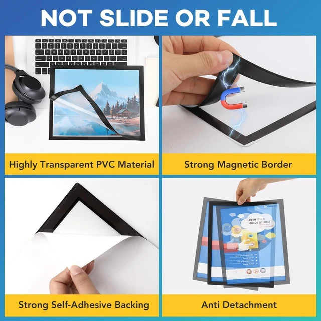 Alt view image 4 of 6 - 55 Pack Magnetic Sign Holder 8.5 x 11, Magnetic Paper Holder Magnetic Self-Adhesive Document Holder, Clear PVC Poster Frame for Wall, Window, Office and Classroom