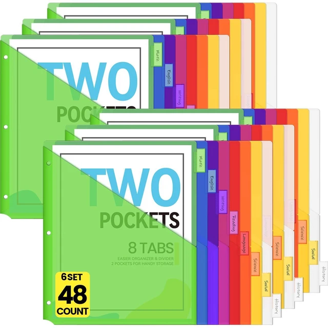 Main image of 48 Count Dividers with Pockets, Binder Dividers with tabs Binder Dividers for 3 Ring Binders, Binder Divider with Pockets for US Letter Size, Insertable Big Tabs, Multicolor,Set of 6
