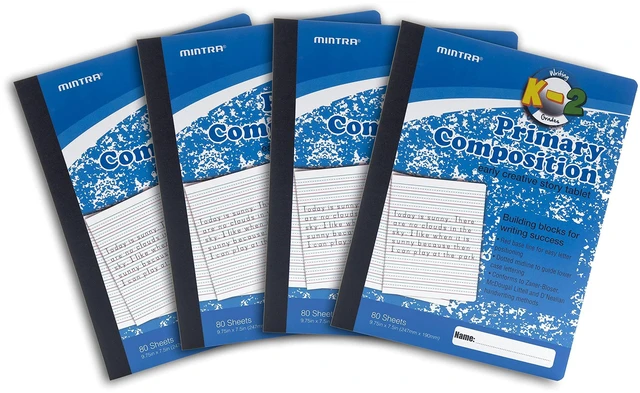 Alt view image 2 of 5 - Primary Composition Notebook, 4 Pack, Blue Cover, 80 Sheets, 7.5in x 9.75in, Full Sheet, Ruled with Drawing Area, Flexible Hardcover Journal, Grades K-2, School & Home Use