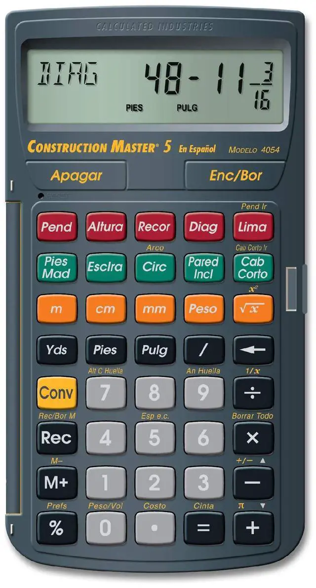 Main image of 4054 Construction Master 5 Calculator en Español, Feet-Inch-Fraction, For Carpenters, Construction Calculator with all Spanish labeling