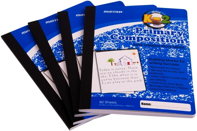 Alt view image 2 of 6 - Primary Composition Notebook, 4 Pack, Blue Cover, 80 Sheets, 7.5in x 9.75in, 1/2 Sheet, Ruled with Drawing Area, Flexible Hardcover Journal, Grades K-2, School & Home Use