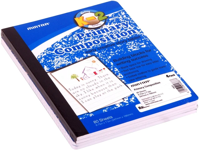 Alt view image 3 of 6 - Primary Composition Notebook, 4 Pack, Blue Cover, 80 Sheets, 7.5in x 9.75in, 1/2 Sheet, Ruled with Drawing Area, Flexible Hardcover Journal, Grades K-2, School & Home Use