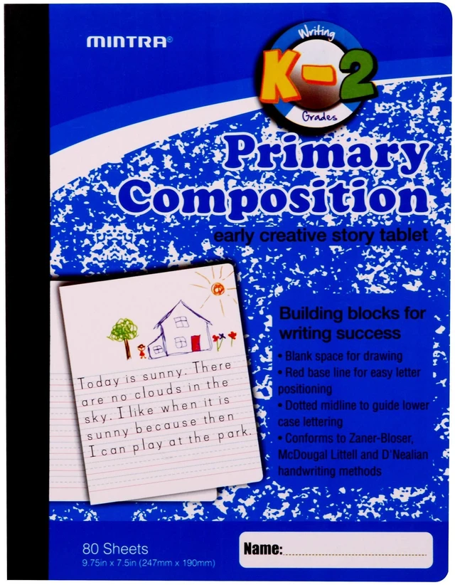 Alt view image 4 of 6 - Primary Composition Notebook, 4 Pack, Blue Cover, 80 Sheets, 7.5in x 9.75in, 1/2 Sheet, Ruled with Drawing Area, Flexible Hardcover Journal, Grades K-2, School & Home Use