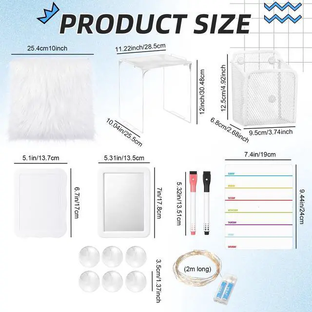 Alt view image 3 of 7 - 11 Pcs Back to School Locker Accessories Kit, White, Elegant Locker Shelf Magnetic Mirror Rug Weekly Schedule Whiteboard Pen Holder Marker and More, Locker Decor and Storage Needs