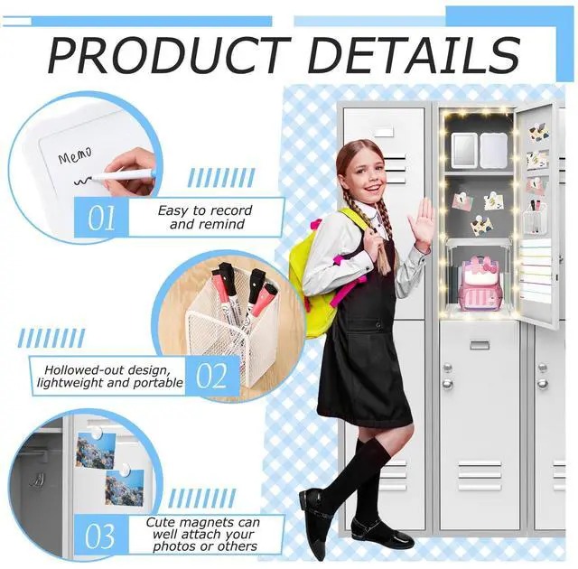 Alt view image 4 of 7 - 11 Pcs Back to School Locker Accessories Kit, White, Elegant Locker Shelf Magnetic Mirror Rug Weekly Schedule Whiteboard Pen Holder Marker and More, Locker Decor and Storage Needs