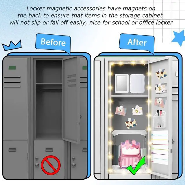 Alt view image 5 of 7 - 11 Pcs Back to School Locker Accessories Kit, White, Elegant Locker Shelf Magnetic Mirror Rug Weekly Schedule Whiteboard Pen Holder Marker and More, Locker Decor and Storage Needs