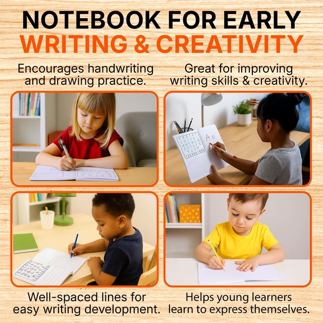 Alt view image 6 of 7 - Primary Composition Notebook, 4 Pack, Assorted Colors 80 Sheets, 7.5in x 9.75in, 1/2 Sheet, Ruled with Drawing Area, Flexible Hardcover Journal, Grades K-2, School & Home Use