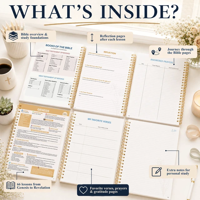 Alt view image 4 of 7 - Bible Study Guides 66 Pages Journal for Women, Spiral Notebook 8.5 x 11 French Blue Floral Prayer Devotional Supplies - Saint Label with Reflection Note, Prayer Prompt, Christian Gift Idea