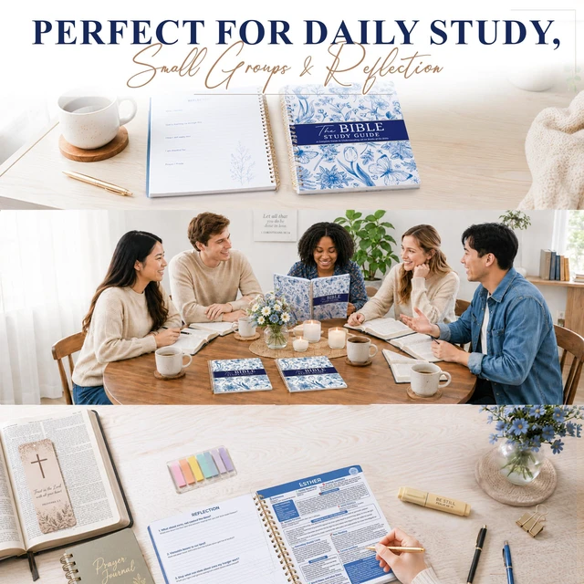 Alt view image 5 of 7 - Bible Study Guides 66 Pages Journal for Women, Spiral Notebook 8.5 x 11 French Blue Floral Prayer Devotional Supplies - Saint Label with Reflection Note, Prayer Prompt, Christian Gift Idea