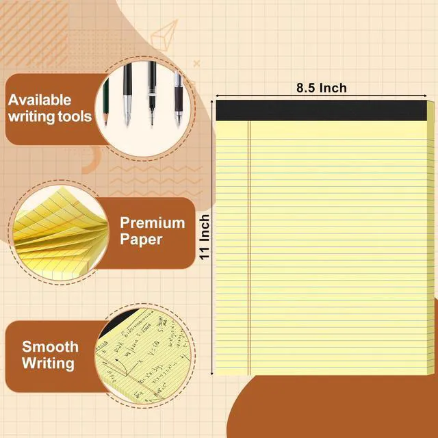 Alt view image 2 of 6 - Legal Pads 8.5 X11, Narrow Ruled Notepads, 6 Pack, 50 Sheet/Pad Yellow Legal Pads, Tear Off Notepad, Perforated Writing Pad, Notebook Paper College Ruled, Notepads For Office Home School