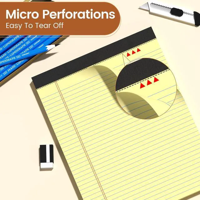 Alt view image 4 of 6 - Legal Pads 8.5 X11, Narrow Ruled Notepads, 6 Pack, 50 Sheet/Pad Yellow Legal Pads, Tear Off Notepad, Perforated Writing Pad, Notebook Paper College Ruled, Notepads For Office Home School