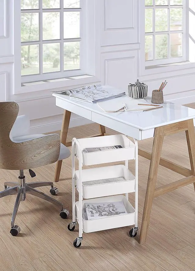 Alt view image 3 of 6 - 3-Tier Delicate Compact Rolling Metal Storage Organizer - Mobile Utility Cart Kitchen/Under Desk Cart with Caster Wheels - WHT (15.35" X 10.24" X 26.8"H)