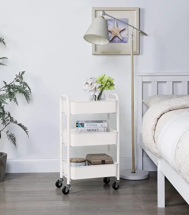 Alt view image 5 of 6 - 3-Tier Delicate Compact Rolling Metal Storage Organizer - Mobile Utility Cart Kitchen/Under Desk Cart with Caster Wheels - WHT (15.35" X 10.24" X 26.8"H)