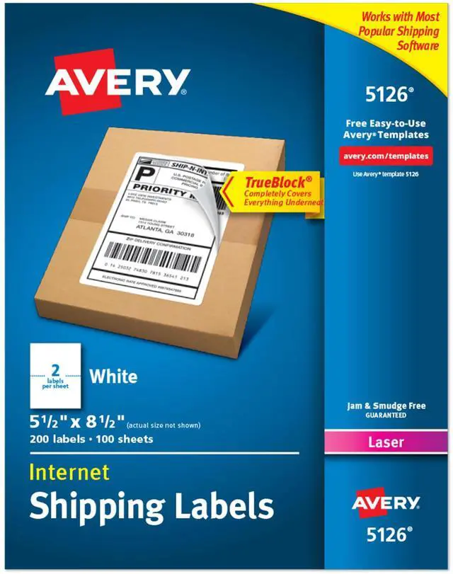 Main image of ® Half-Sheet Printable Shipping Labels, 5.5" x 8.5" Customizable Stickers, White, 200 Blank Mailing Labels, Great for Mailing, Shipping, Organizing, and More (5126)