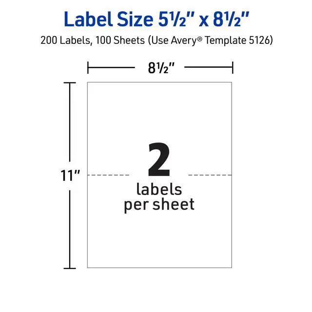 Alt view image 5 of 7 - ® Half-Sheet Printable Shipping Labels, 5.5" x 8.5" Customizable Stickers, White, 200 Blank Mailing Labels, Great for Mailing, Shipping, Organizing, and More (5126)