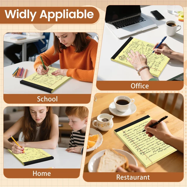 Alt view image 6 of 6 - Legal Pads 8.5 X11, Narrow Ruled Notepads, 6 Pack, 50 Sheet/Pad Yellow Legal Pads, Tear Off Notepad, Perforated Writing Pad, Notebook Paper College Ruled, Notepads For Office Home School