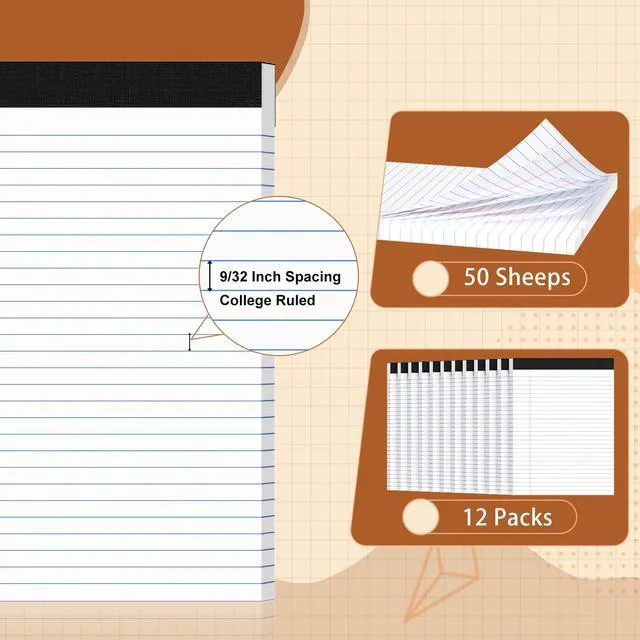 Alt view image 2 of 6 - Legal Pads 8.5 X11, Narrow Ruled Notepads, 12 Pack, 50 Sheet/Pad White Legal Pads, Tear Off Notepad, Perforated Writing Pad, Notebook Paper College Ruled, Notepads For Office Home School