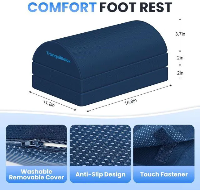 Alt view image 3 of 7 - Foot Rest Under Desk, 3-Height Adjustable Foot Stool, Blue Desk foot rest, ergonomic foot support, machine-washable cover, non-slip bottom, gaming foot rest, office, car
