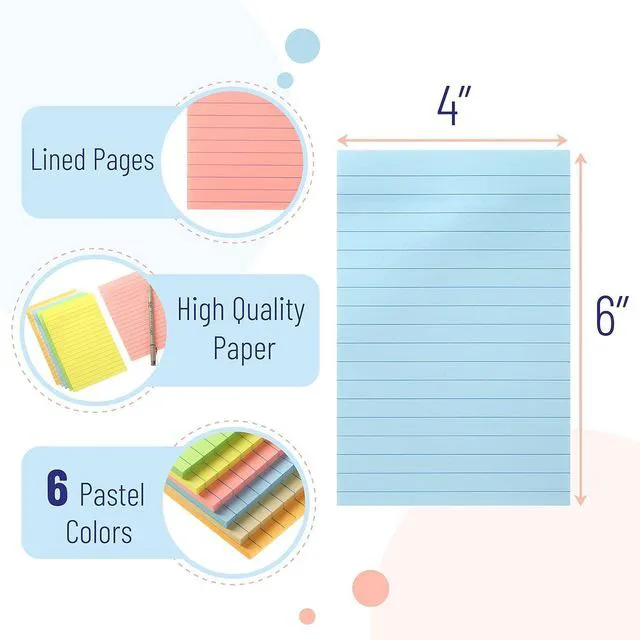 Alt view image 3 of 6 - Lined Sticky Notes, 4" x 6", 24 Pads, 45 Sheets/Pad Bulk Sticky Notes with Lines, Ruled Stickies, Memo Pads, Self-Stick Note Pad for Office, School, Home, Study & Organization